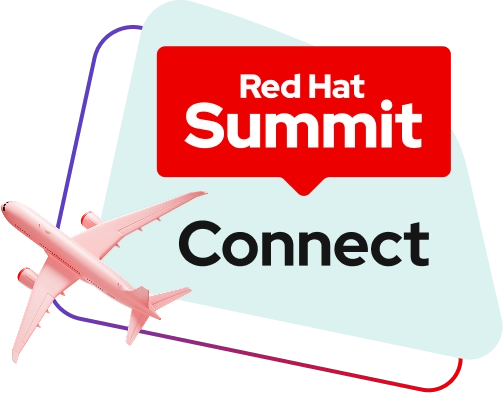 Red Hat Summit Connect logo and a plane graphic stacked on top of oblong shapes